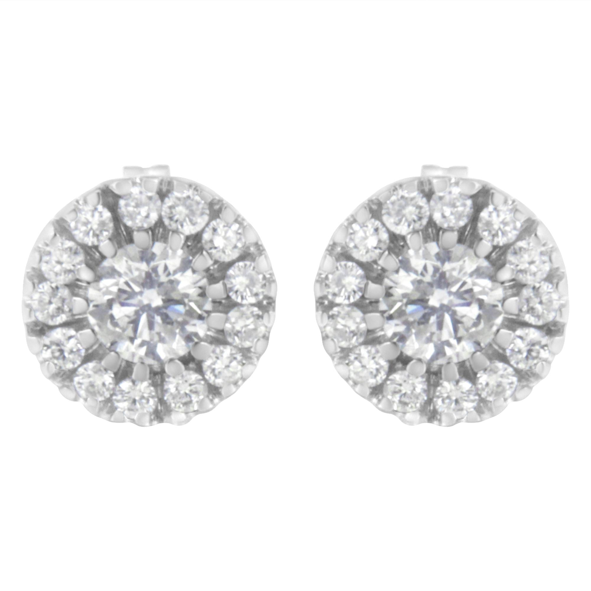 14k White Gold 1 cttw Diamond Halo Stud Earrings (I-J Clarity, I1-I2 Color)