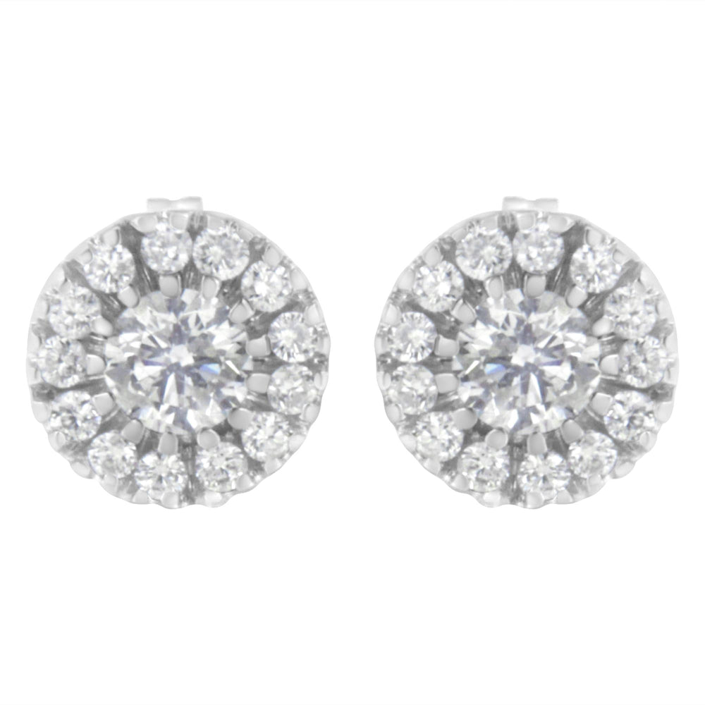14k White Gold 1 cttw Diamond Halo Stud Earrings (I-J Clarity, I1-I2 Color)