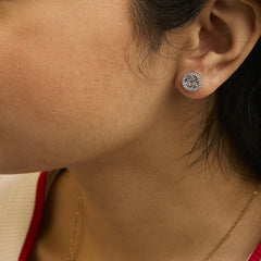 14K White Gold 1.0 Cttw Brilliant-Cut Diamond Halo-Style Cluster Round Button Stud Earrings (H-I Color, I1-I2 Clarity)
