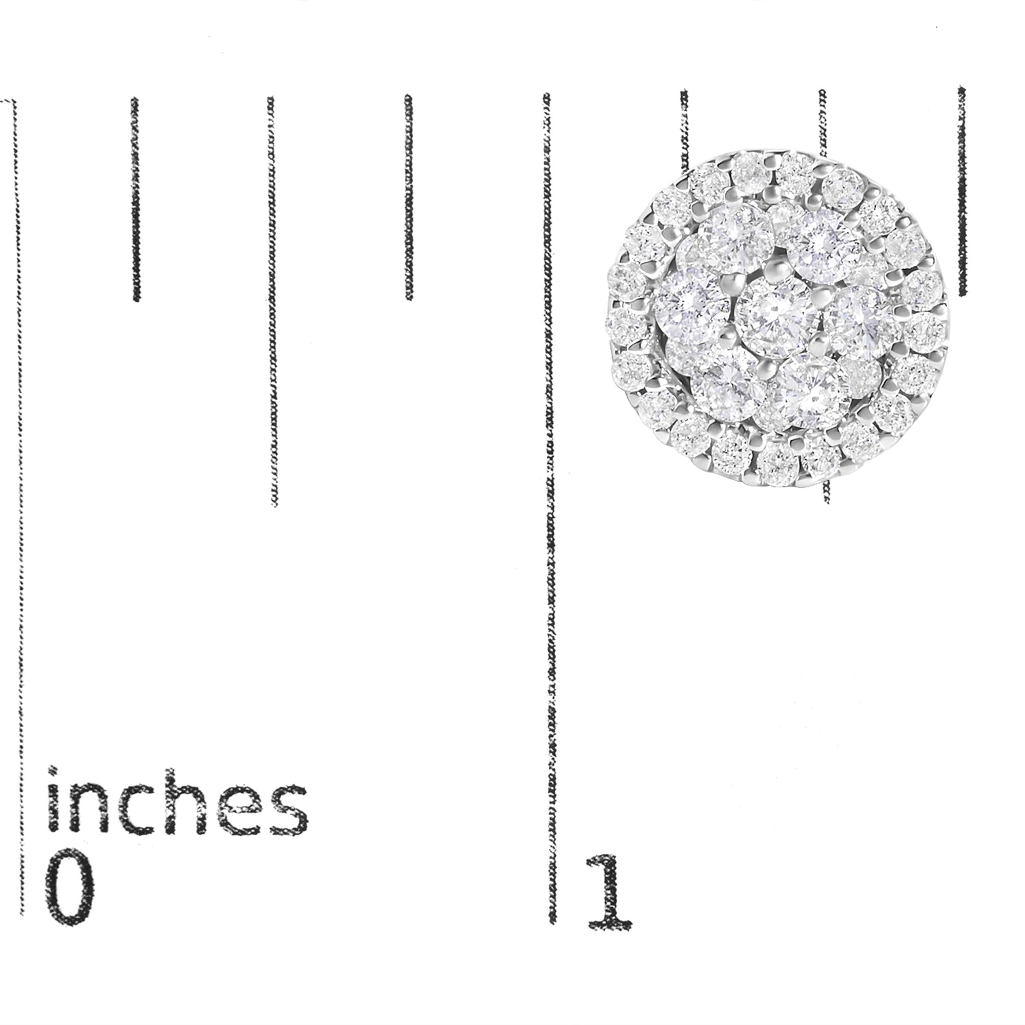 AGS Certified 14K White Gold 1.0 Cttw Brilliant-Cut Diamond Halo-Style Cluster Round Button Stud Earrings (G-H Color, I1-I2 Clarity)