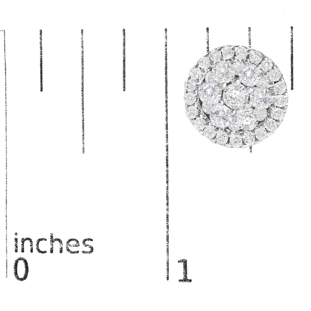 14K White Gold 1.0 Cttw Brilliant-Cut Diamond Halo-Style Cluster Round Button Stud Earrings (H-I Color, I1-I2 Clarity)