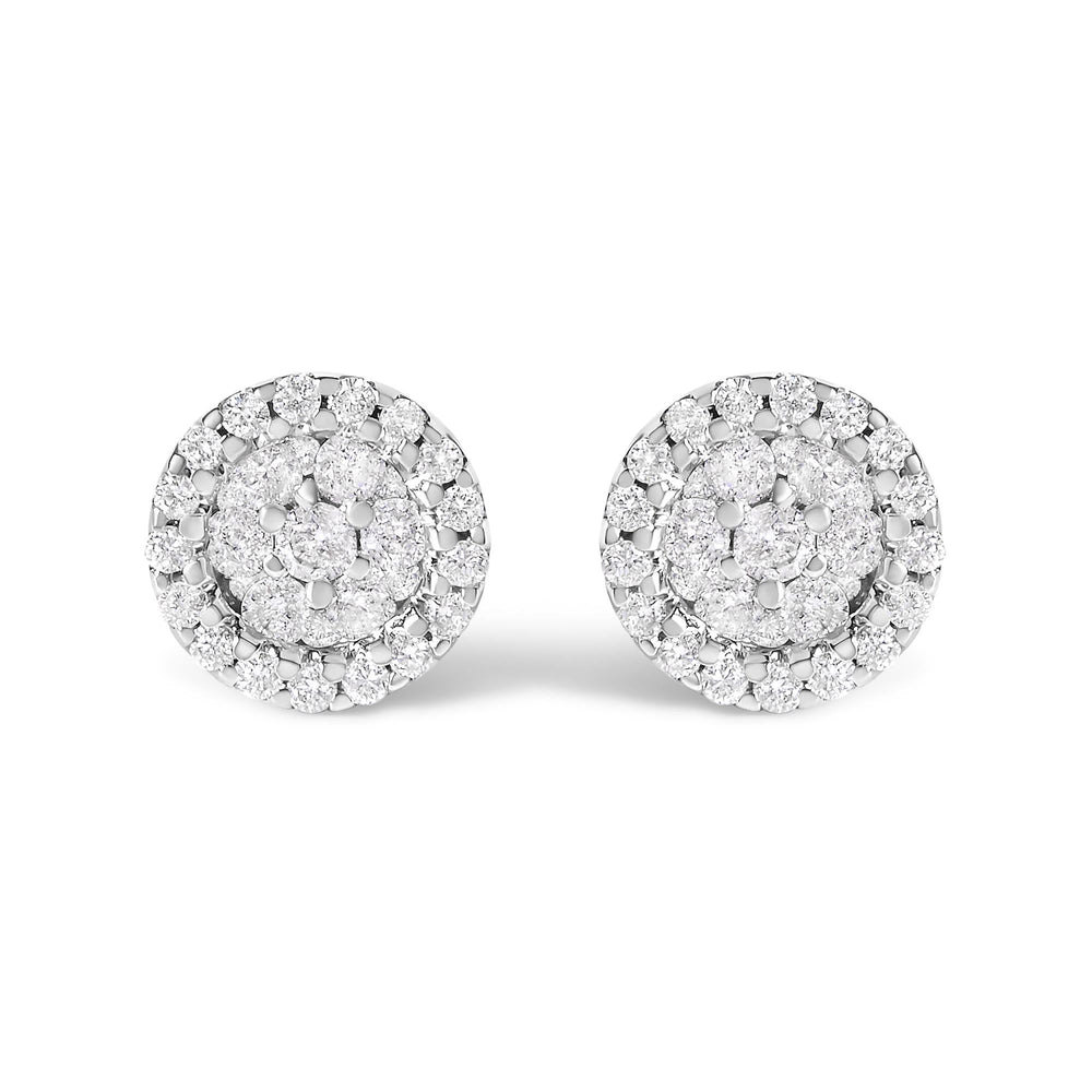 14K White Gold 1/2 Cttw Brilliant-Cut Diamond Halo-Style Cluster Round Button Stud Earrings (H-I Color, I1-I2 Clarity)