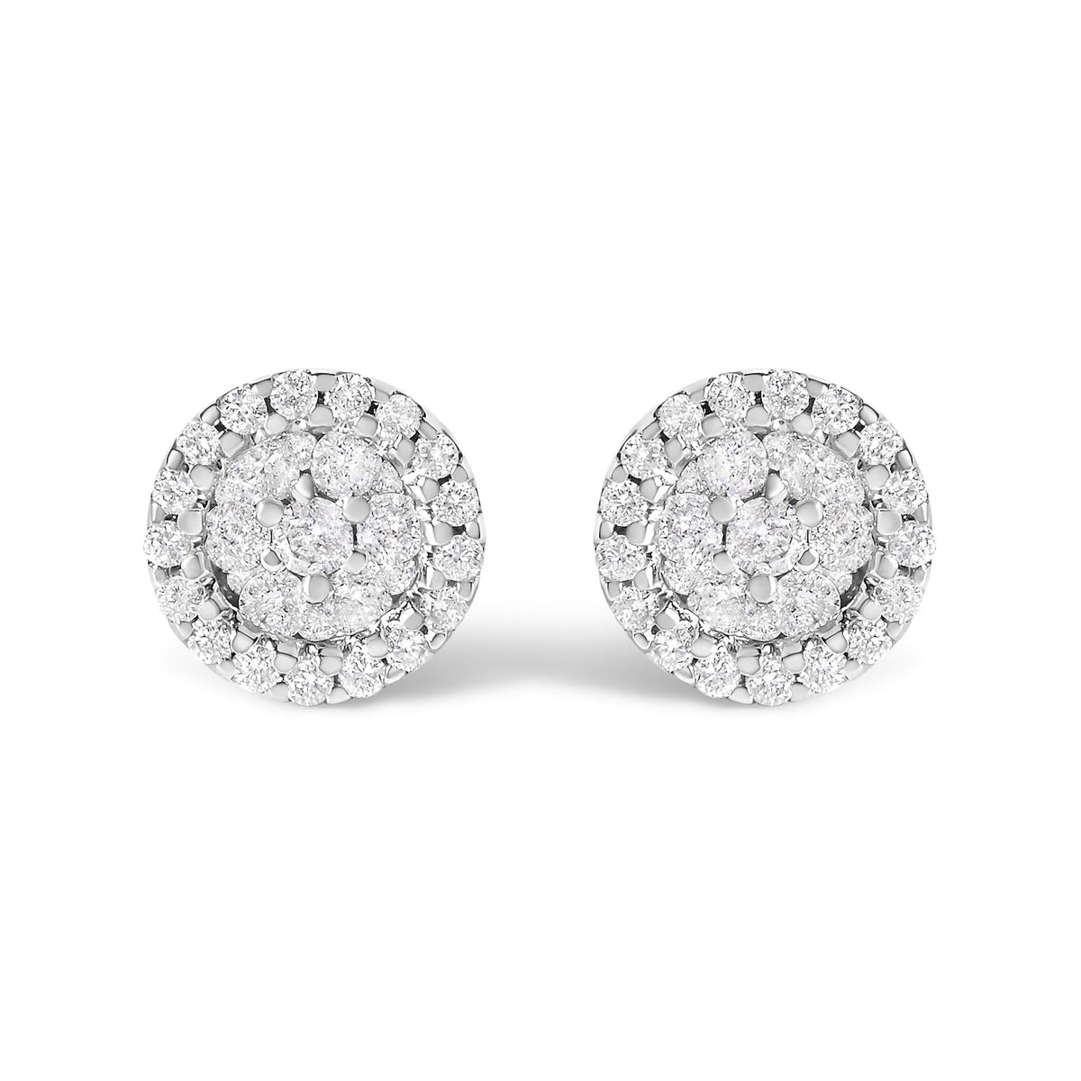 14K White Gold 1/2 Cttw Brilliant-Cut Diamond Halo-Style Cluster Round Button Stud Earrings (H-I Color, I1-I2 Clarity)