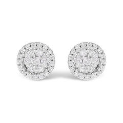 14K White Gold 1/2 Cttw Brilliant-Cut Diamond Halo-Style Cluster Round Button Stud Earrings (H-I Color, I1-I2 Clarity)