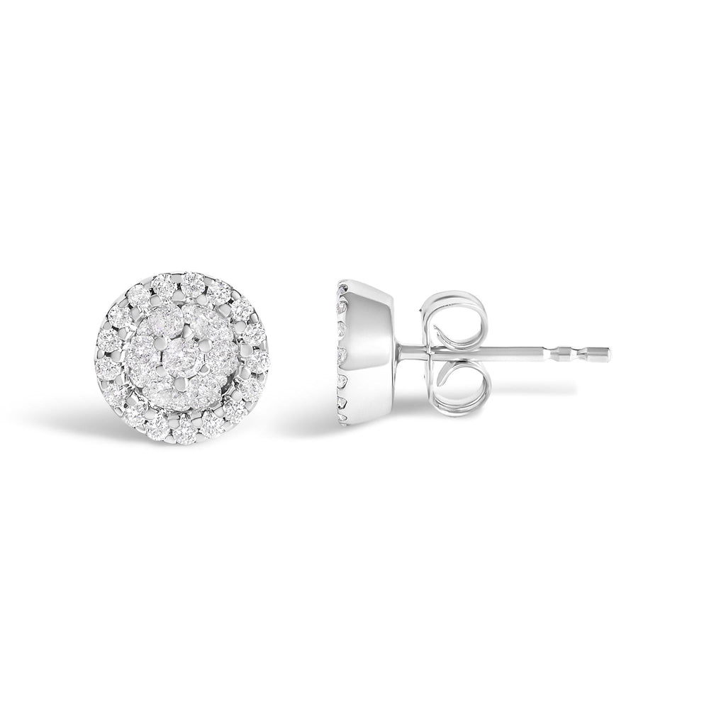 14K White Gold 1/2 Cttw Brilliant-Cut Diamond Halo-Style Cluster Round Button Stud Earrings (H-I Color, I1-I2 Clarity)