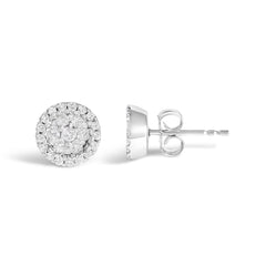 14K White Gold 1/2 Cttw Brilliant-Cut Diamond Halo-Style Cluster Round Button Stud Earrings (H-I Color, I1-I2 Clarity)