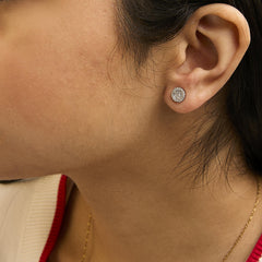 14K White Gold 1/2 Cttw Brilliant-Cut Diamond Halo-Style Cluster Round Button Stud Earrings (H-I Color, I1-I2 Clarity)
