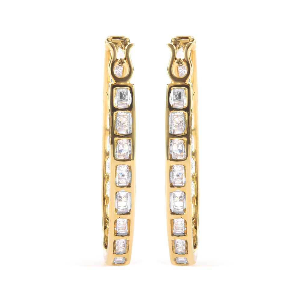10K Yellow Gold 1.00 Cttw Round and Baguette-Cut Diamond U-Hoop Earrings (H-I Color, SI2-I1 Clarity)