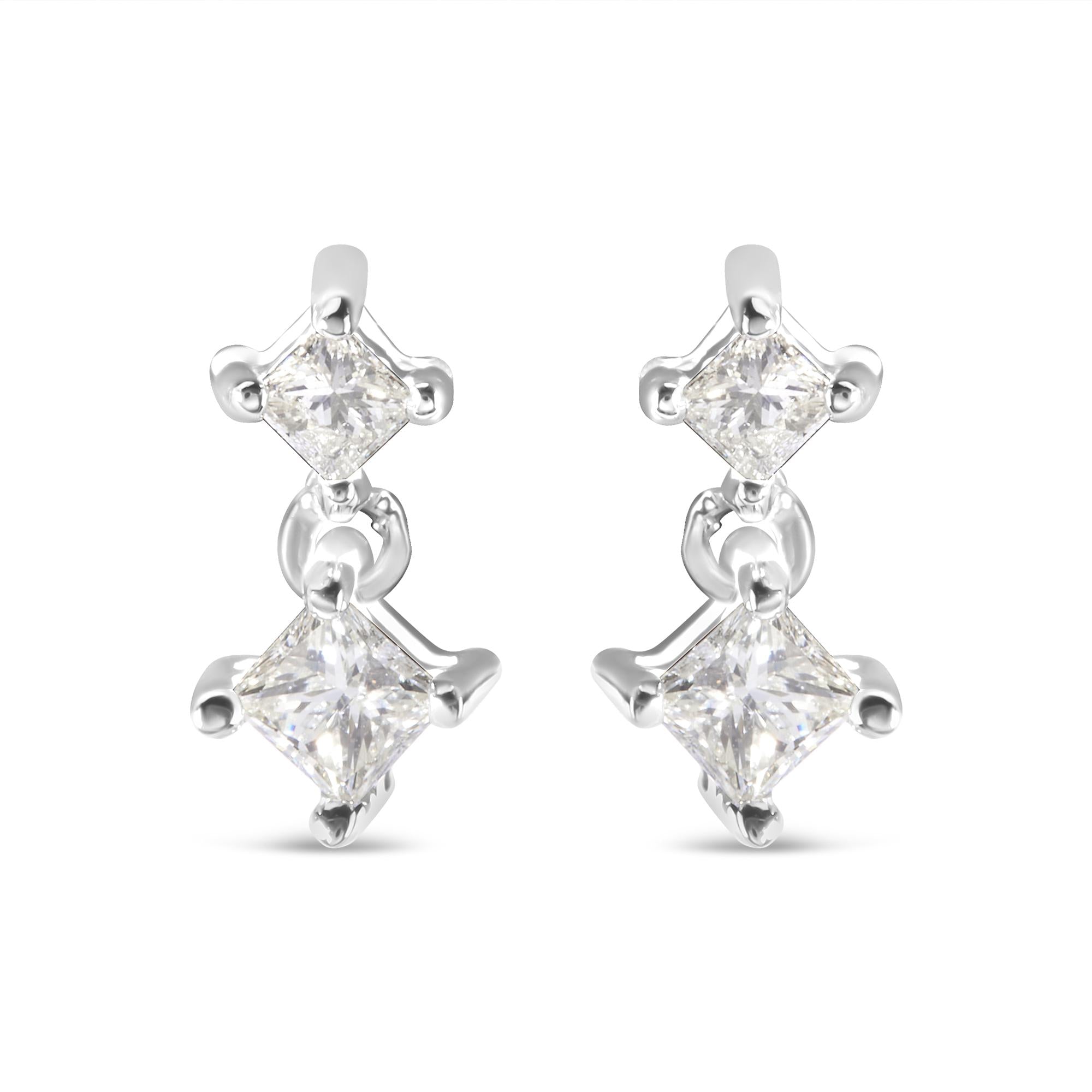 14K White Gold 1/2 cttw Princess Cut Diamond Earrings (H-I Color, SI1-SI2 Clarity)