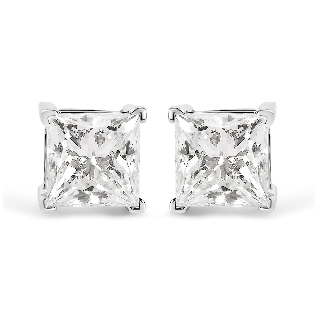 14K White Gold 1 1/2 Cttw Clarity Enhanced Princess Cut Diamond Solitaire Stud Earrings (I-J Color, I1-I2 Clarity)