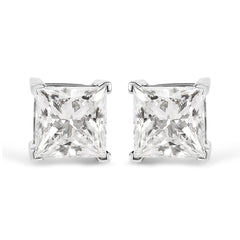 14K White Gold 1 1/2 Cttw Clarity Enhanced Princess Cut Diamond Solitaire Stud Earrings (I-J Color, I1-I2 Clarity)