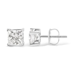 14K White Gold 1 1/2 Cttw Clarity Enhanced Princess Cut Diamond Solitaire Stud Earrings (I-J Color, I1-I2 Clarity)