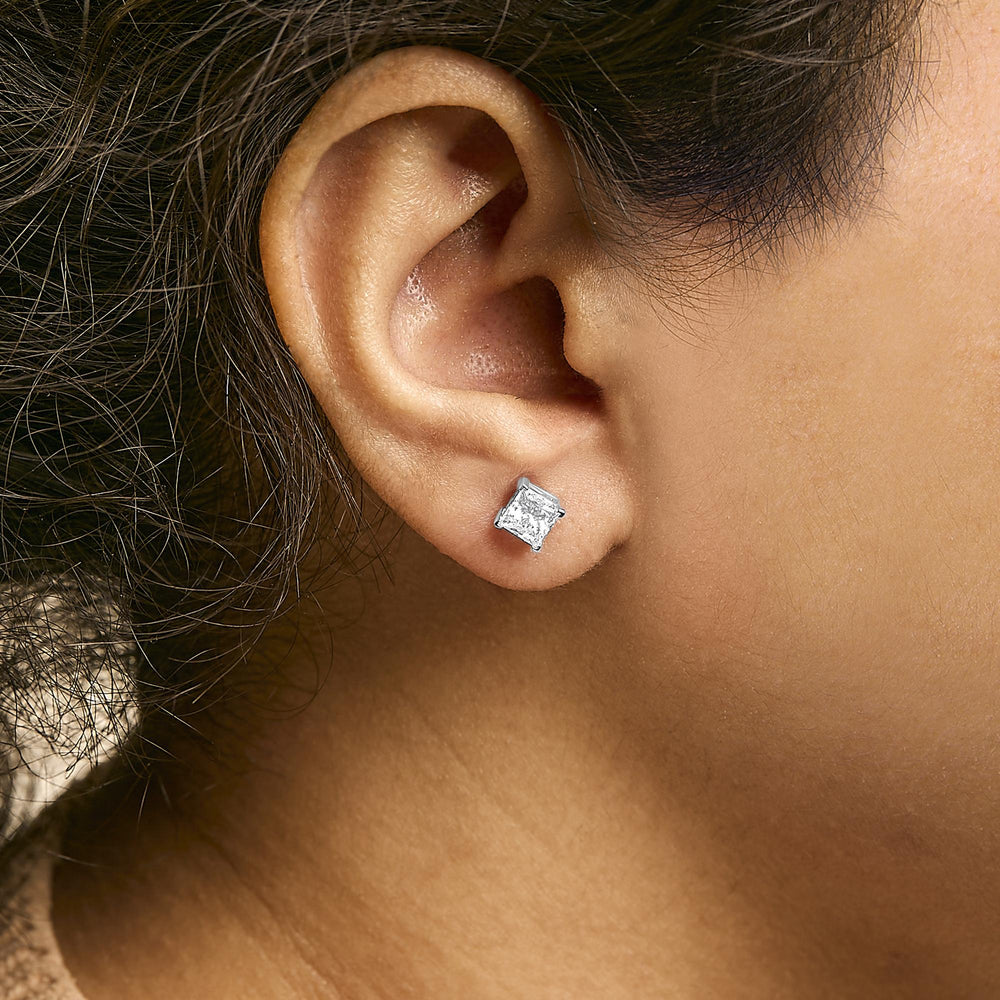 14K White Gold Princess Cut Lab-Grown Diamond Solitaire Stud Earrings (F-G Color, VS2-SI1 Clarity)