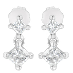 14K White Gold 3/4 cttw Double Diamond Princess-Cut Stud Earrings (I-J Clarity, I2-I3 Color)