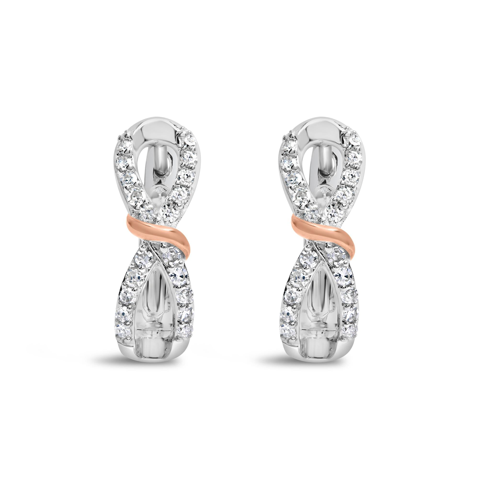 10K White and Rose Gold 1/3 Cttw Diamond Infinite and Ribbon Hoop Earrings (H-I Color, I1-I2 Clarity)