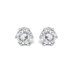 14K White Gold 1/2 Cttw Round Diamond 6 Prong Crown Stud Earrings (I-J Color, I1-I2 Clarity)