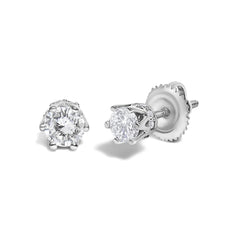14K White Gold 1/2 Cttw Round Diamond 6 Prong Crown Stud Earrings (I-J Color, I1-I2 Clarity)