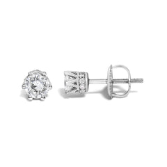 14K White Gold 1/2 Cttw Round Diamond 6 Prong Crown Stud Earrings (I-J Color, I1-I2 Clarity)