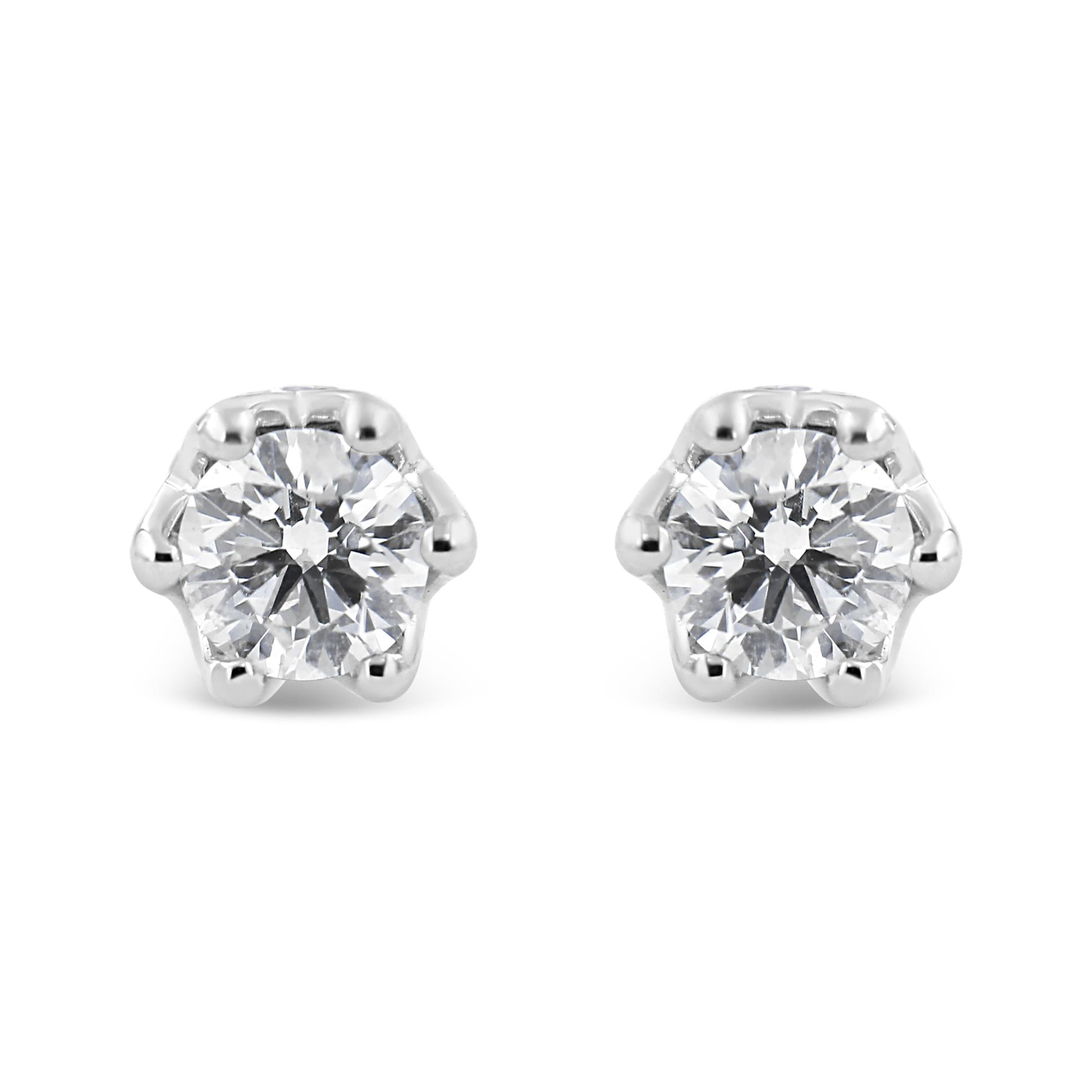 14K Gold 1/2 Cttw Round Diamond Crown Stud Earring (I-J Color, I1-I2 Clarity)