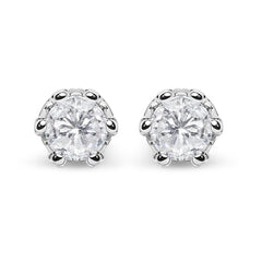 14K White Gold 1.0 Cttw Round Cut Prong-Set Diamond Crown Stud Earring (I-J Color, I1-I2 Clarity)