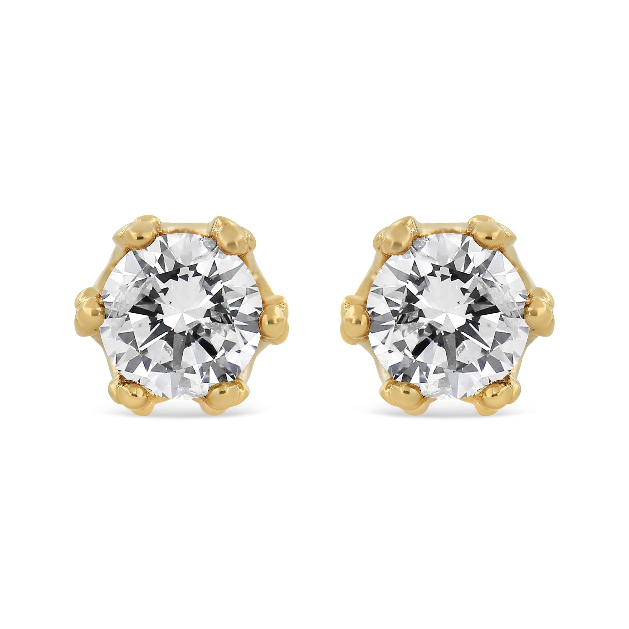 14K Gold 1/2 Cttw Round Diamond Crown Stud Earring (I-J Color, I1-I2 Clarity)