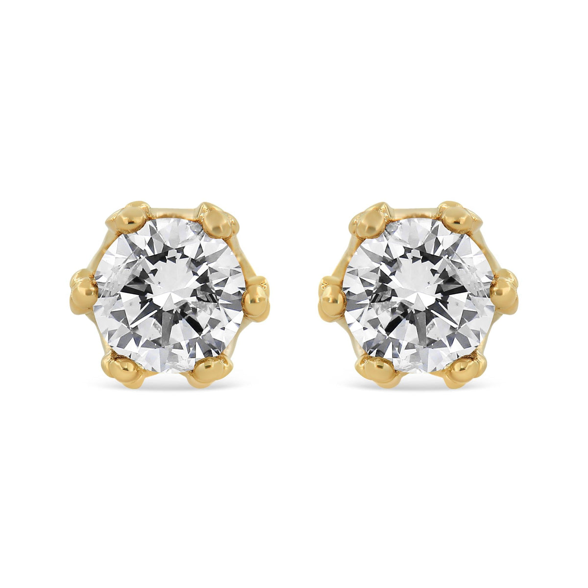 14K Gold 1/2 Cttw Round Diamond Crown Stud Earring (I-J Color, I1-I2 Clarity)