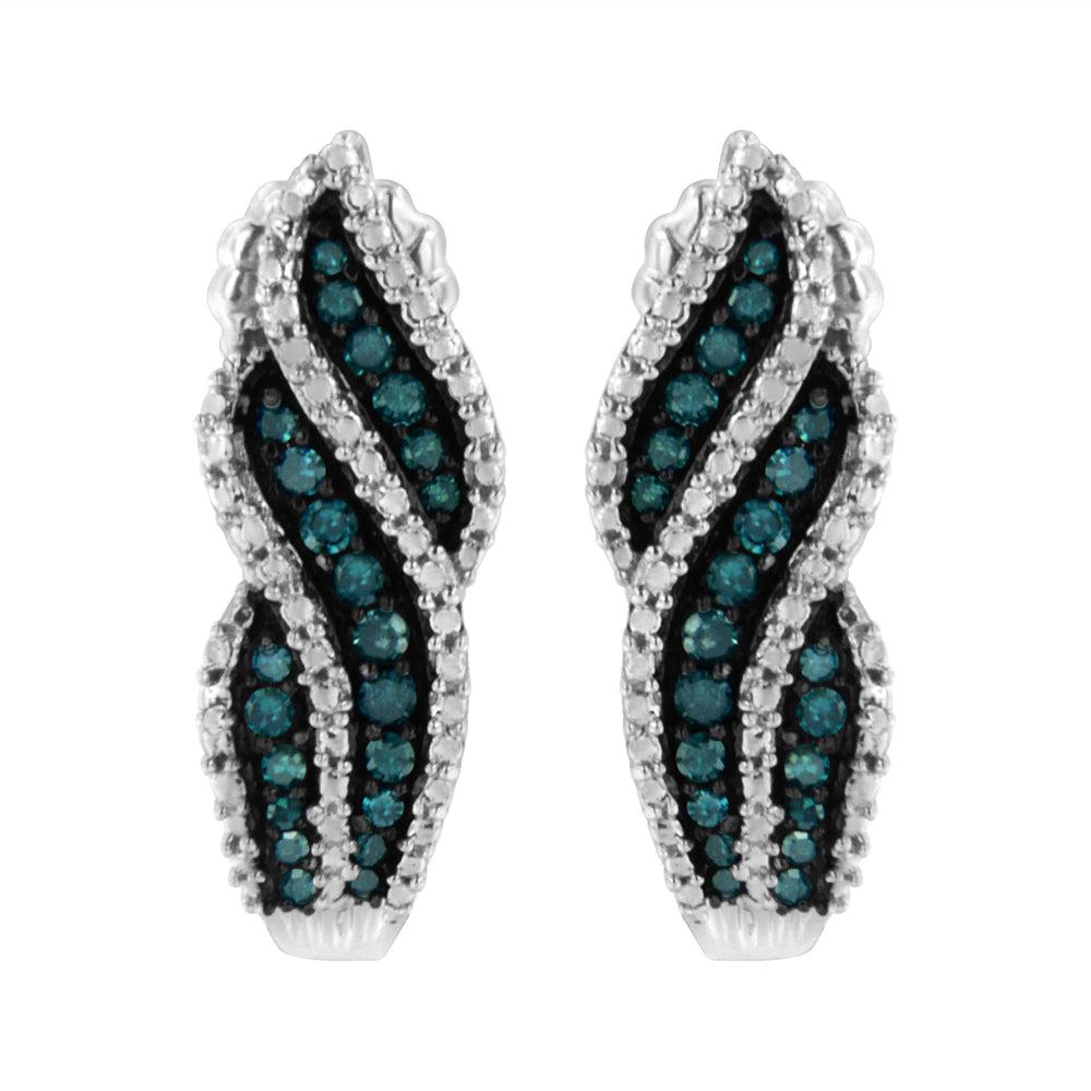 Sterling Silver .5 ct. TDW Treated Blue Diamond Dangling Stud Earrings (Blue, I1-I2)
