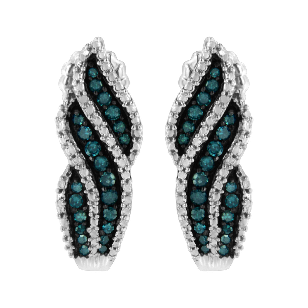 Sterling Silver .5 ct. TDW Treated Blue Diamond Dangling Stud Earrings (Blue, I1-I2)