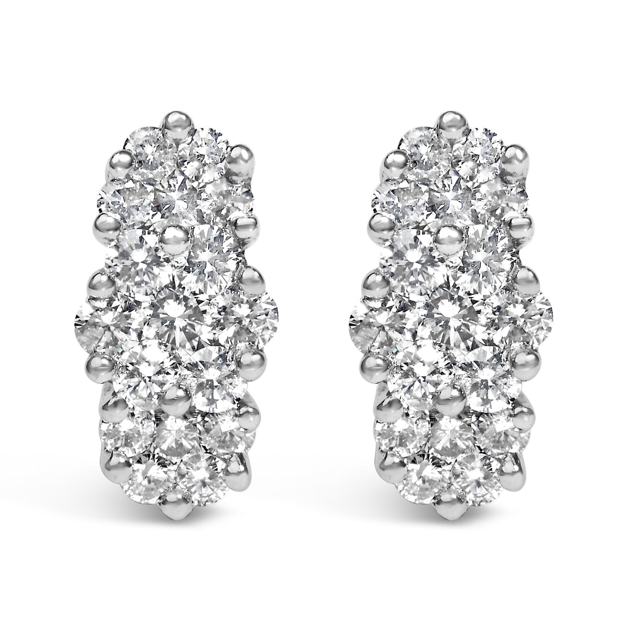 14K Yellow Gold 2.00 Cttw Diamond Cocktail Taper Cluster Stud Earrings (I-J Color, I1-I2 Clarity)