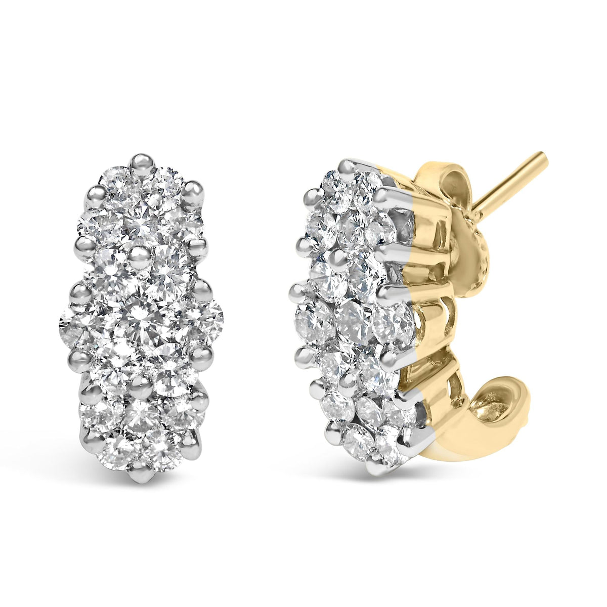 14K Yellow Gold 2.00 Cttw Diamond Cocktail Taper Cluster Stud Earrings (I-J Color, I1-I2 Clarity)