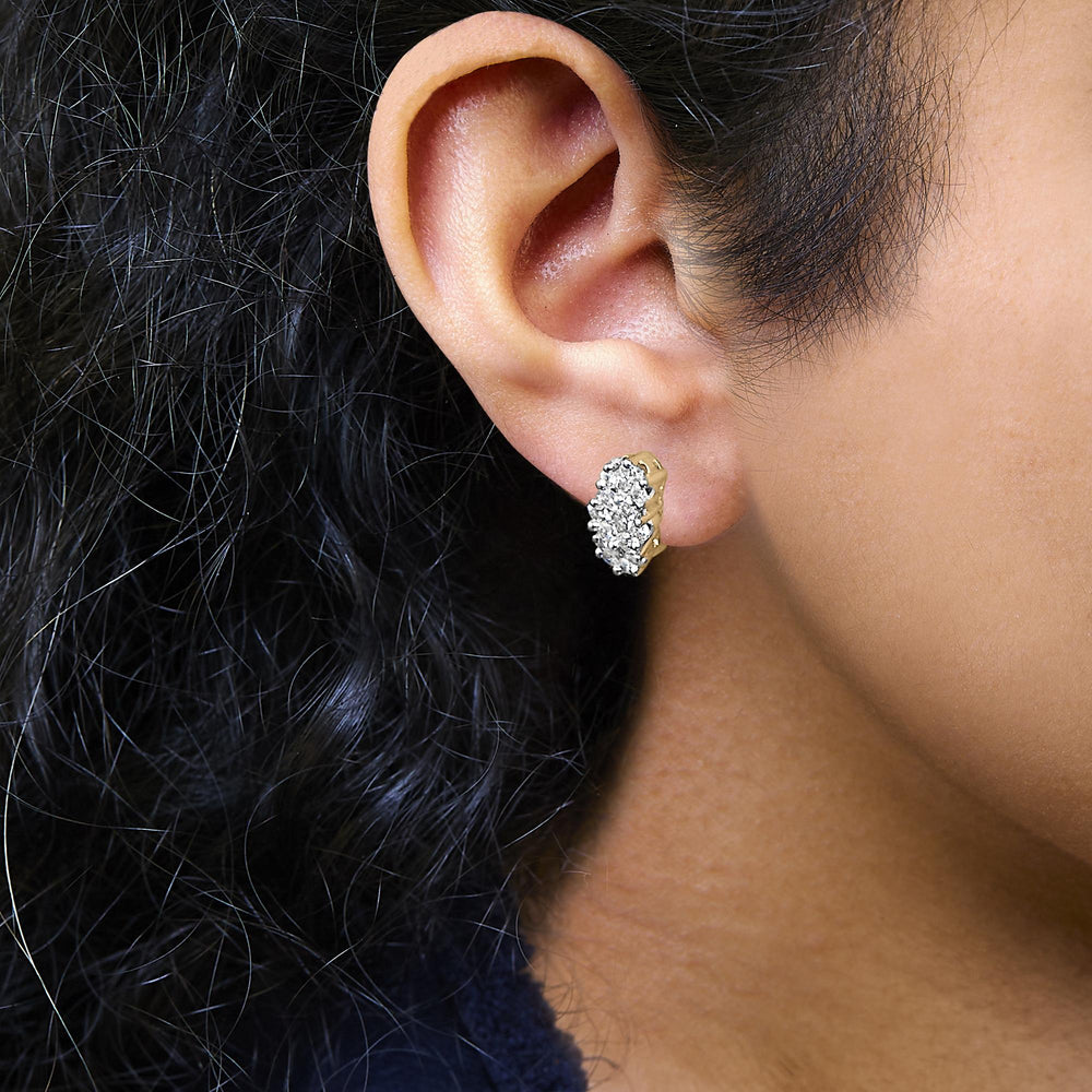 14K Yellow Gold 2.00 Cttw Diamond Cocktail Taper Cluster Stud Earrings (I-J Color, I1-I2 Clarity)