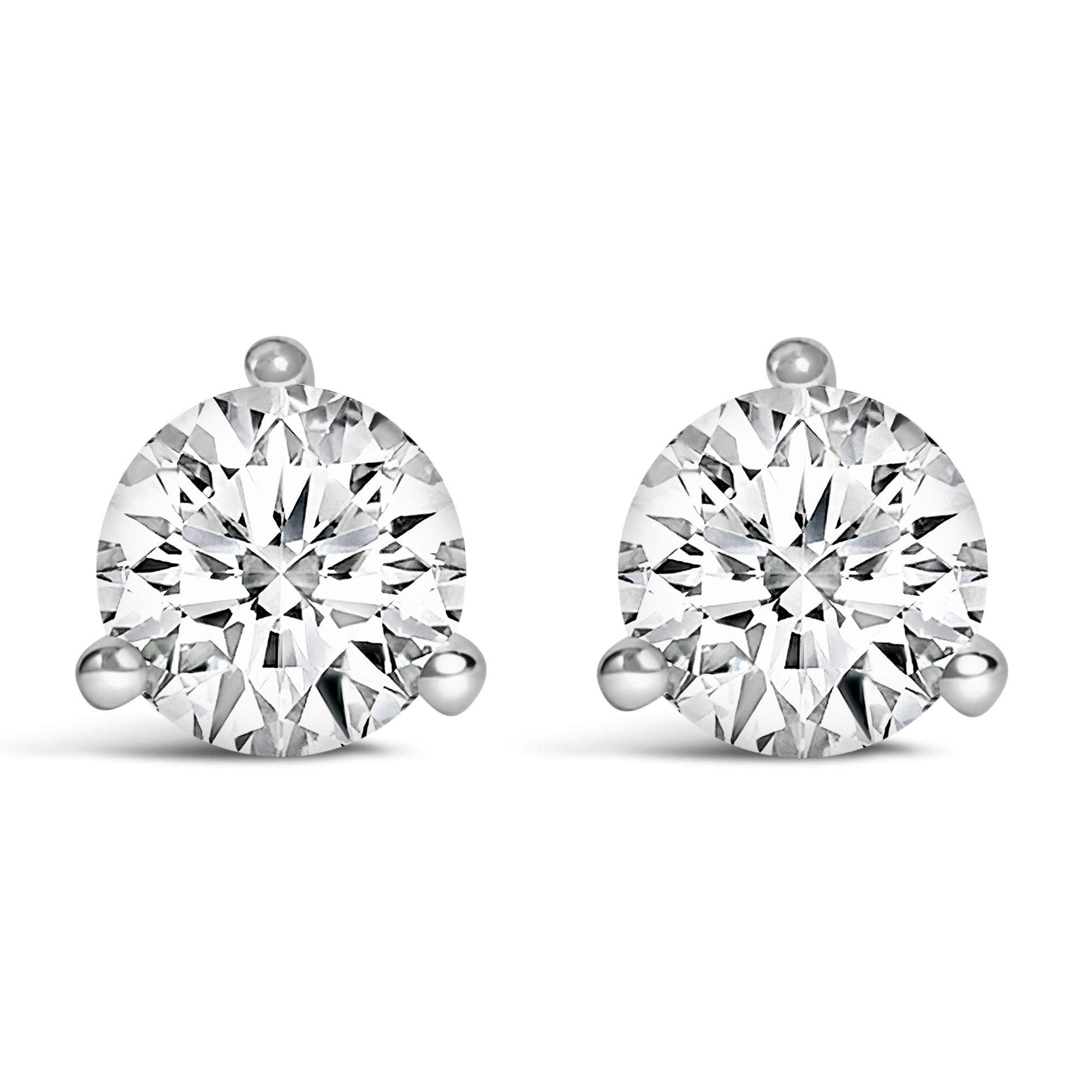 14K White Gold 3-Prong Martini Set Brilliant Round-Cut Solitaire Lab Grown Diamond Screwback Stud Earrings