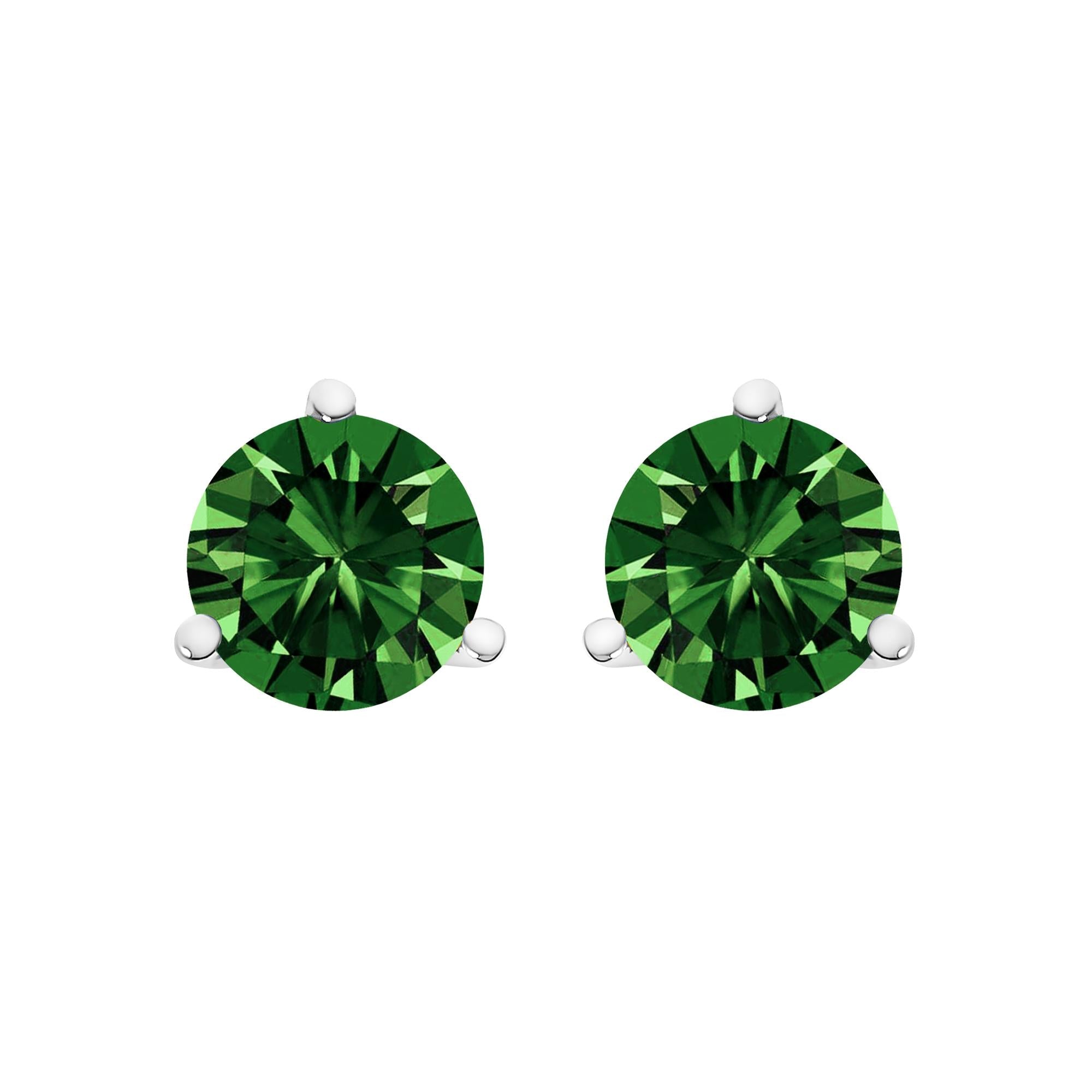 14K Gold 3-Prong Martini Set Lab Grown Green Diamond Solitaire Stud Earrings