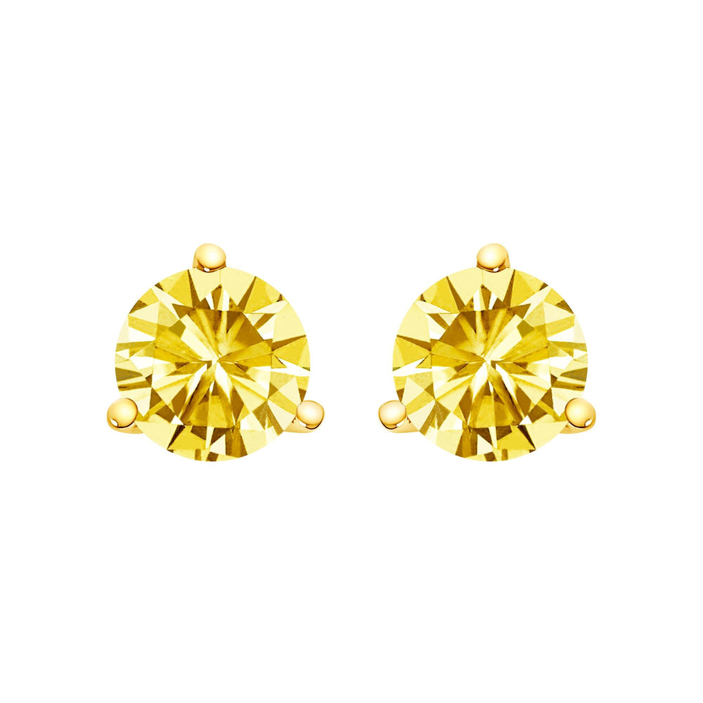 14K Gold 3-Prong Martini Set Yellow Lab Grown Diamond Solitaire Stud Earrings