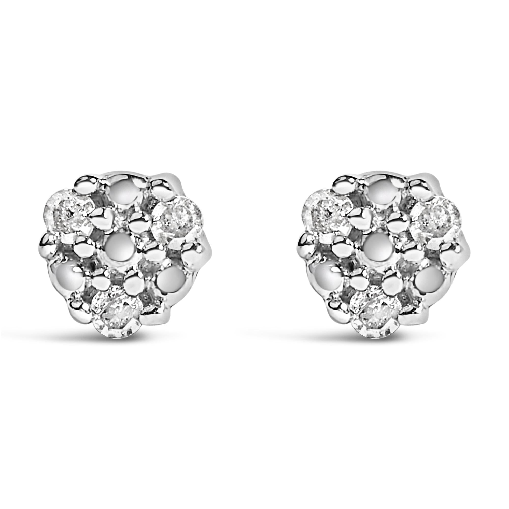 .925 Sterling Silver 1/10 cttw Prong Set Round-Cut Trio Diamond Stud Earrings (I-J Color, I3 Clarity)