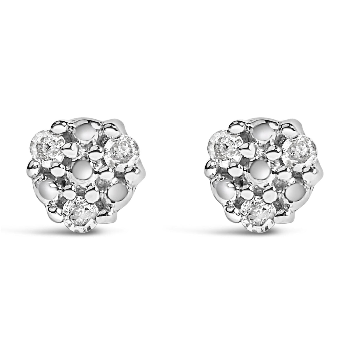 .925 Sterling Silver 1/10 cttw Prong Set Round-Cut Trio Diamond Stud Earrings (I-J Color, I3 Clarity)