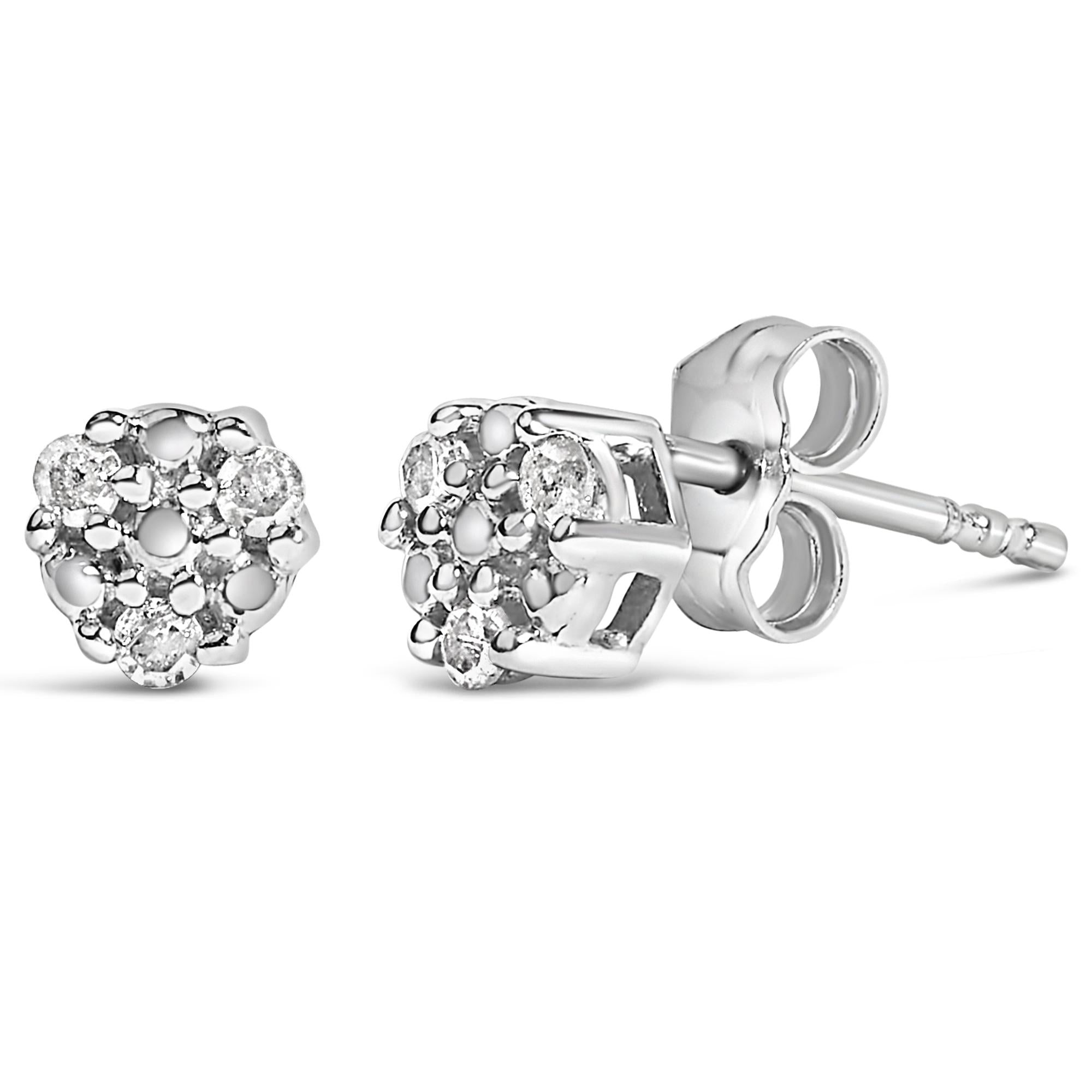 .925 Sterling Silver 1/10 cttw Prong Set Round-Cut Trio Diamond Stud Earrings (I-J Color, I3 Clarity)