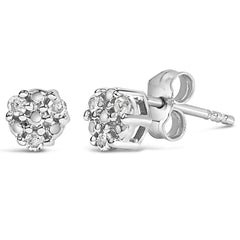.925 Sterling Silver 1/10 cttw Prong Set Round-Cut Trio Diamond Stud Earrings (I-J Color, I3 Clarity)