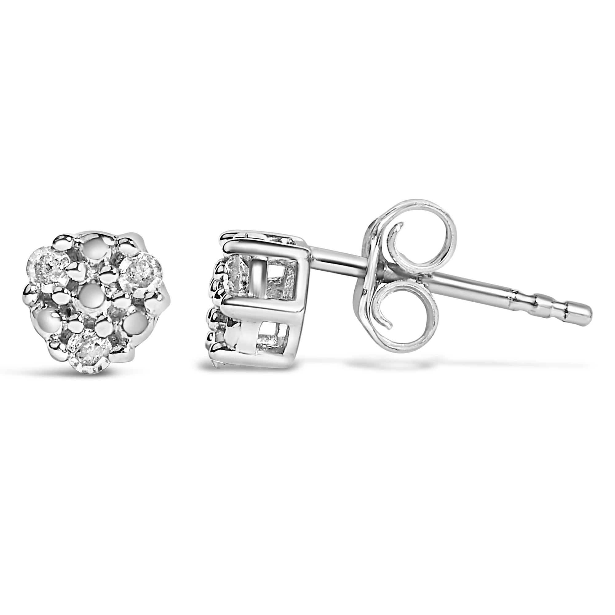 .925 Sterling Silver 1/10 cttw Prong Set Round-Cut Trio Diamond Stud Earrings (I-J Color, I3 Clarity)
