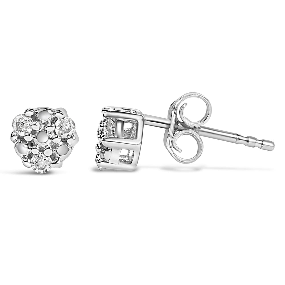 .925 Sterling Silver 1/10 cttw Prong Set Round-Cut Trio Diamond Stud Earrings (I-J Color, I3 Clarity)
