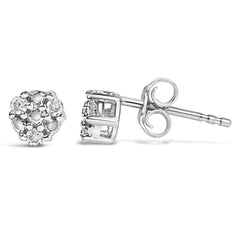 .925 Sterling Silver 1/10 cttw Prong Set Round-Cut Trio Diamond Stud Earrings (I-J Color, I3 Clarity)
