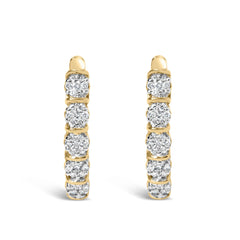 14k Yellow Gold 1/2 Cttw Diamond Cluster Hoop Earrings (H-I Color, SI2-I1 Clarity)