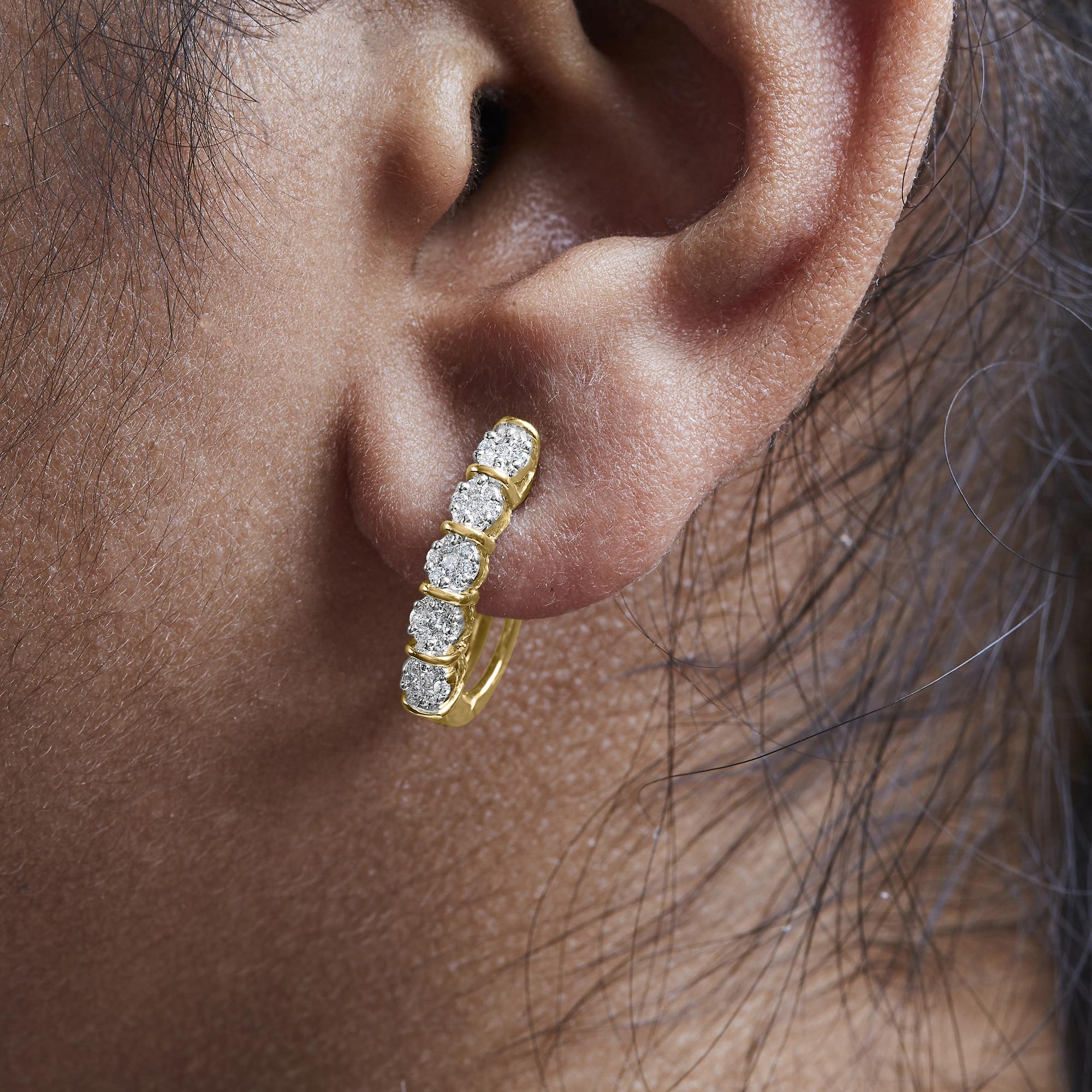 14k Yellow Gold 1/2 Cttw Diamond Cluster Hoop Earrings (H-I Color, SI2-I1 Clarity)