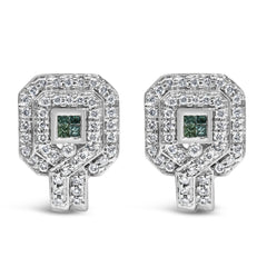 14K White Gold 1ct. TDW Round and Princess-cut Treated Blue Diamond Earrings (H-I,SI1-SI2)