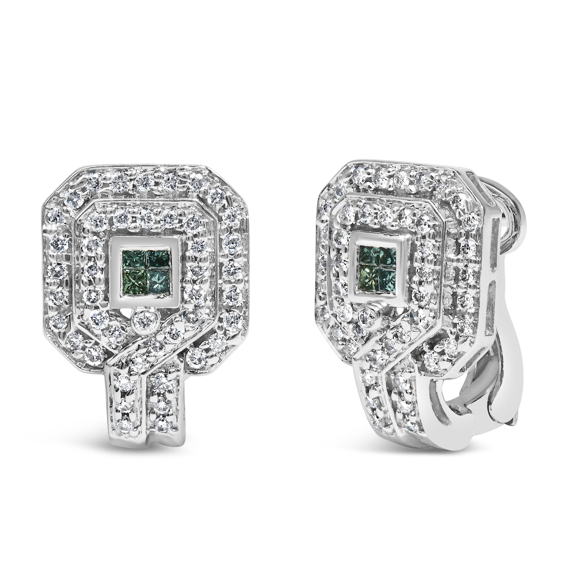 14K White Gold 1ct. TDW Round and Princess-cut Treated Blue Diamond Earrings (H-I,SI1-SI2)