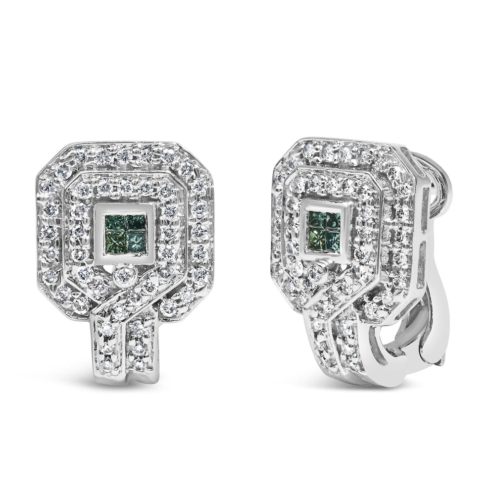 14K White Gold 1ct. TDW Round and Princess-cut Treated Blue Diamond Earrings (H-I,SI1-SI2)