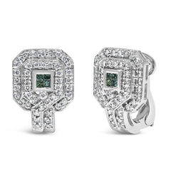 14K White Gold 1ct. TDW Round and Princess-cut Treated Blue Diamond Earrings (H-I,SI1-SI2)