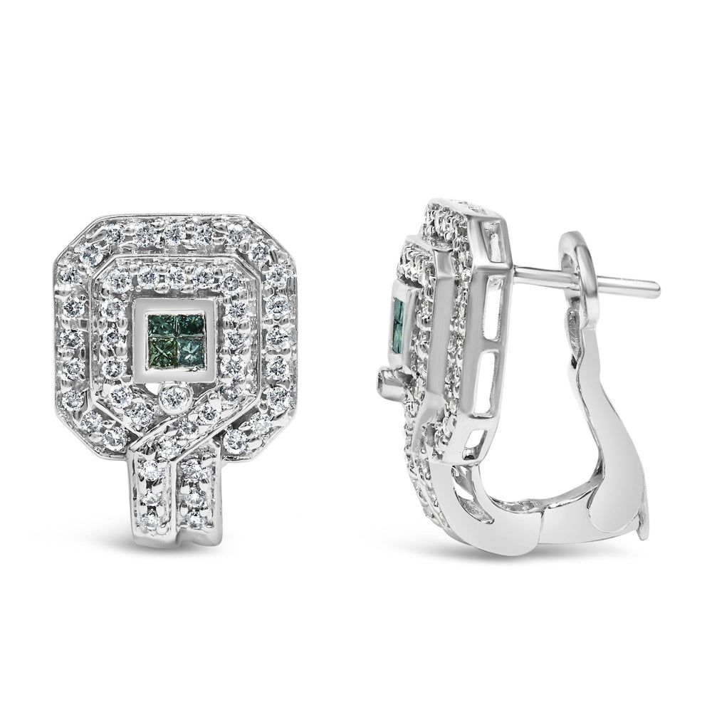 14K White Gold 1ct. TDW Round and Princess-cut Treated Blue Diamond Earrings (H-I,SI1-SI2)