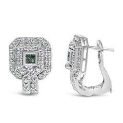 14K White Gold 1ct. TDW Round and Princess-cut Treated Blue Diamond Earrings (H-I,SI1-SI2)