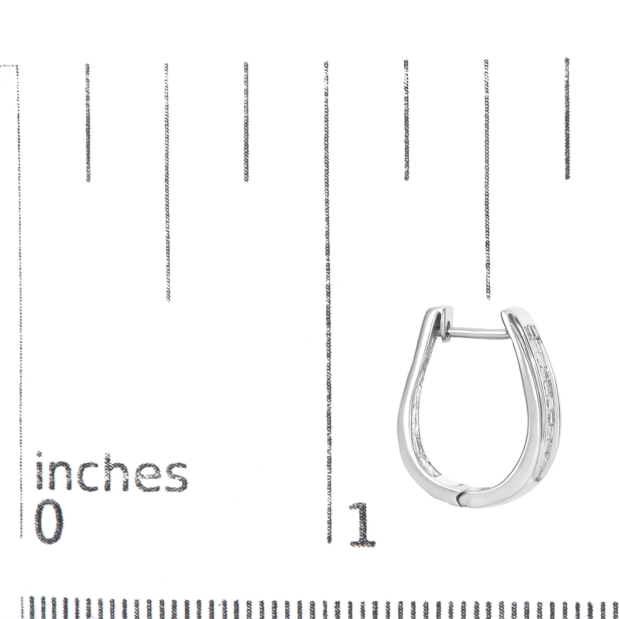 14K White Gold 1.0 Cttw Invisible Set Princess Cut Diamond Huggy Hoop Earrings (H-I Color, VS1-VS2 Clarity)